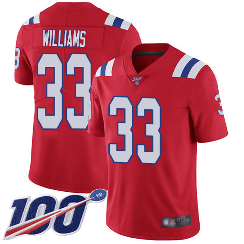 New England Patriots Football #33 100th Limited Red Men Joejuan Williams Alternate NFL Jersey